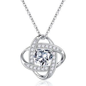 Women's Gemstone Sterling Natural Silver Love Knot Birthstone Necklace